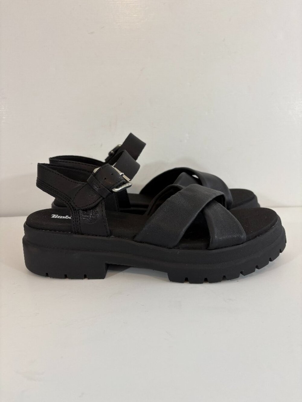 Timberland London Vibe X Strap Black Leather Chunky Sandals Size 8